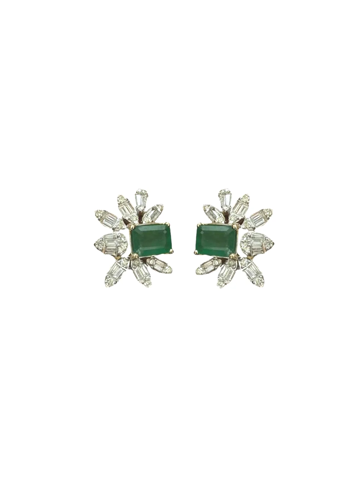 2.7ct Emerald Diamond 14K Gold Leaf Earrings sold by Wish Fine Jewelry