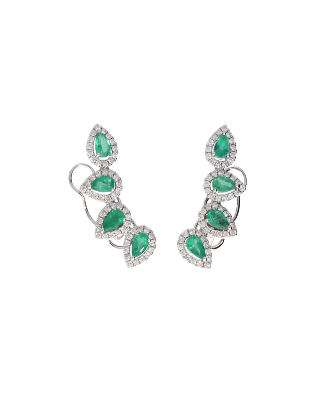 2.20ct Diamond Emerald 18K Gold Climber Earrings sold by Wish Fine Jewelry