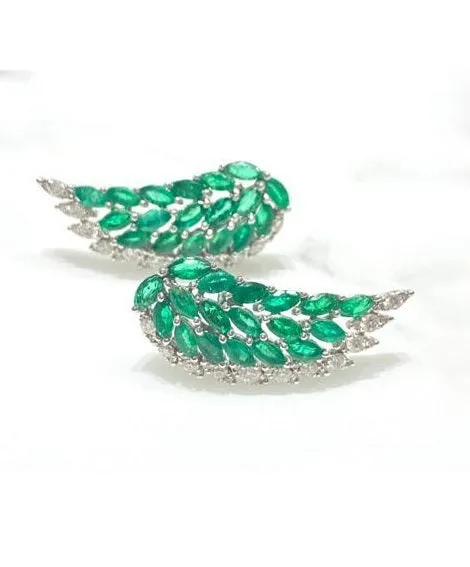 2.60ct Diamond Emerald 18K Gold Wing Climber Earrings sold by Wish Fine Jewelry product image thumbnail 2