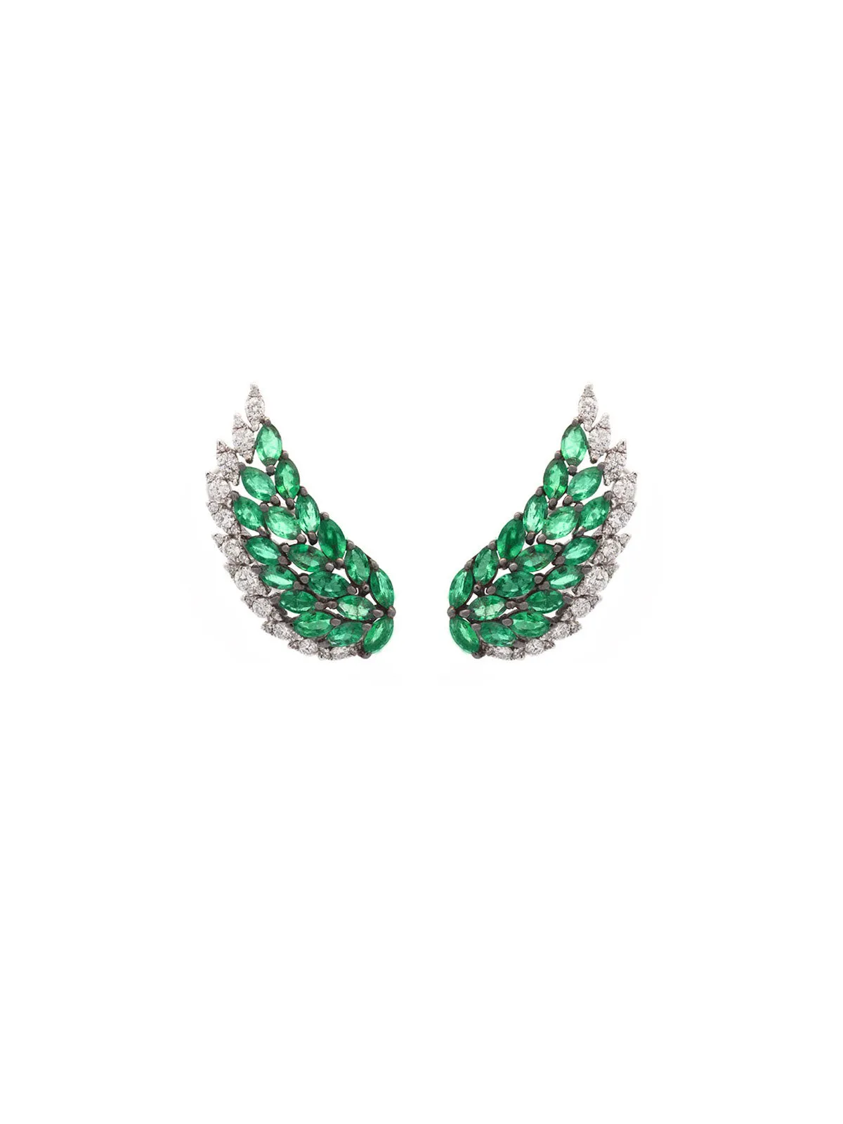 2.60ct Diamond Emerald 18K Gold Wing Climber Earrings sold by Wish Fine Jewelry