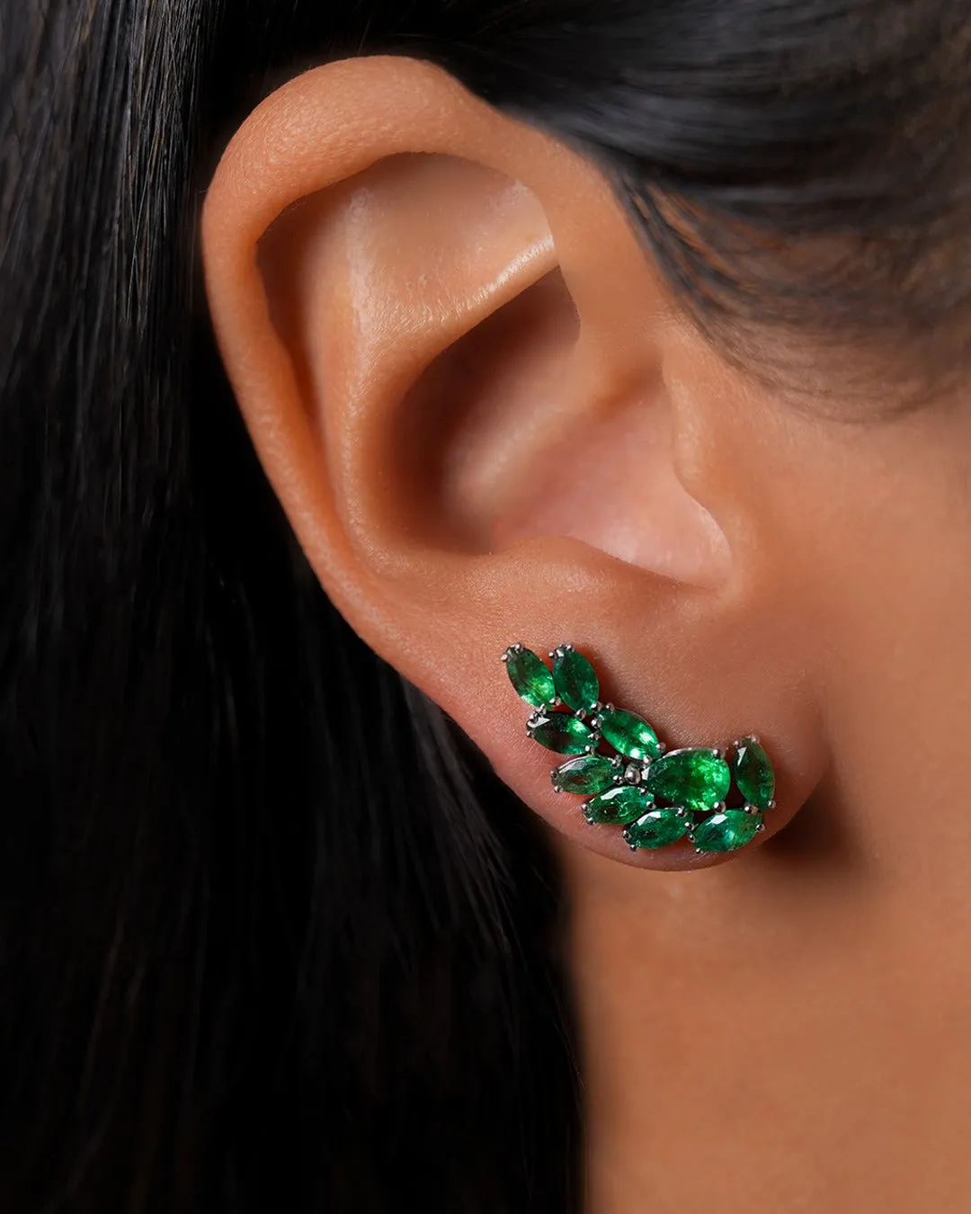 2.71ct Emerald 18K Gold Cluster Climber Earrings sold by Wish Fine Jewelry product image thumbnail 2