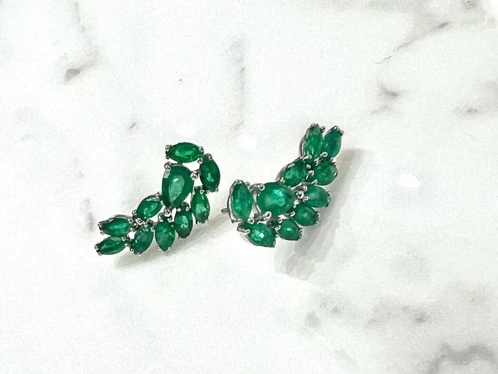 2.71ct Emerald 18K Gold Cluster Climber Earrings sold by Wish Fine Jewelry product image thumbnail 3