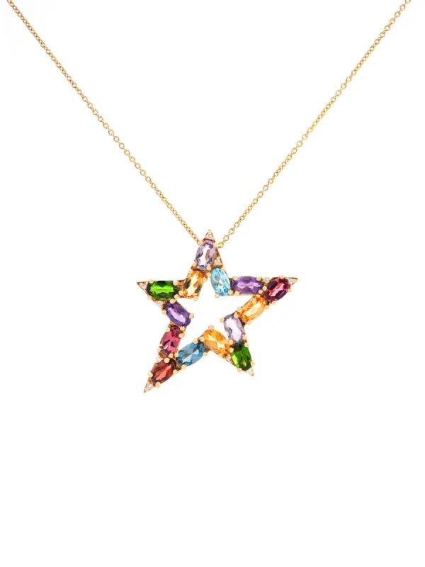 9.55ct Diamond Multi Gems 14K Gold Star Pendant Necklace sold by Wish Fine Jewelry