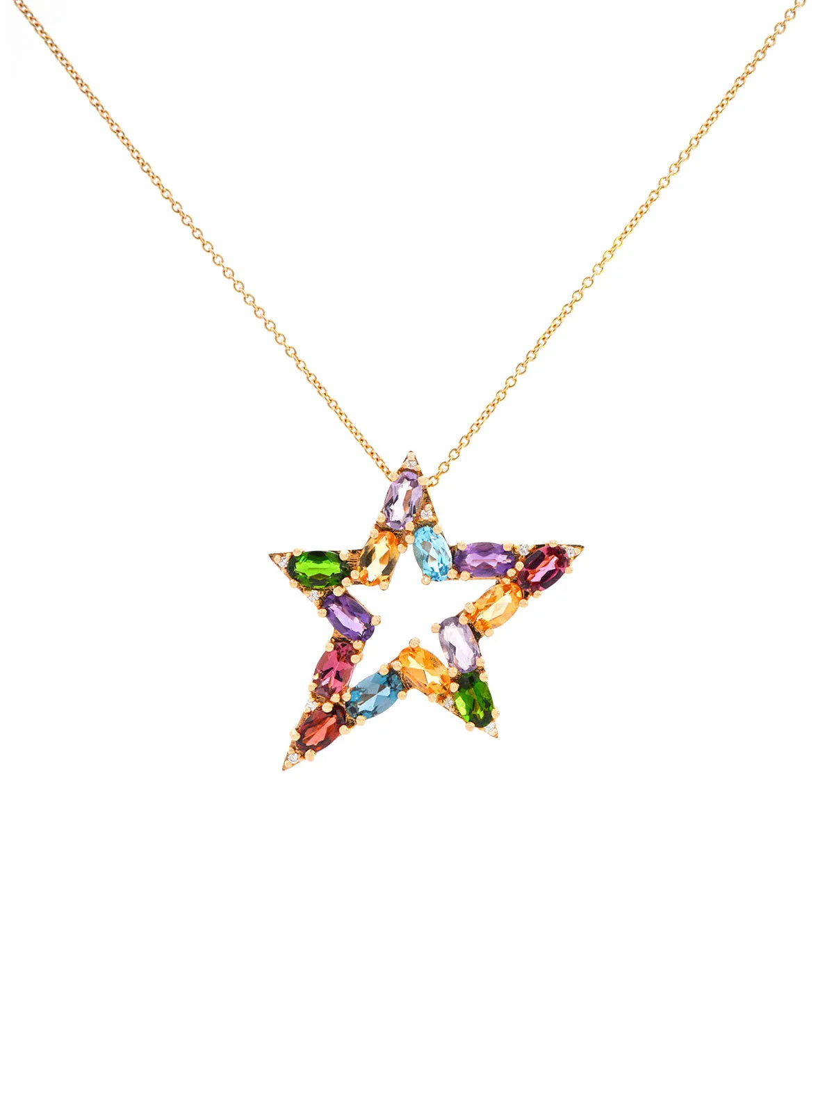9.55ct Diamond Multi Gems 14K Gold Star Pendant Necklace sold by Wish Fine Jewelry