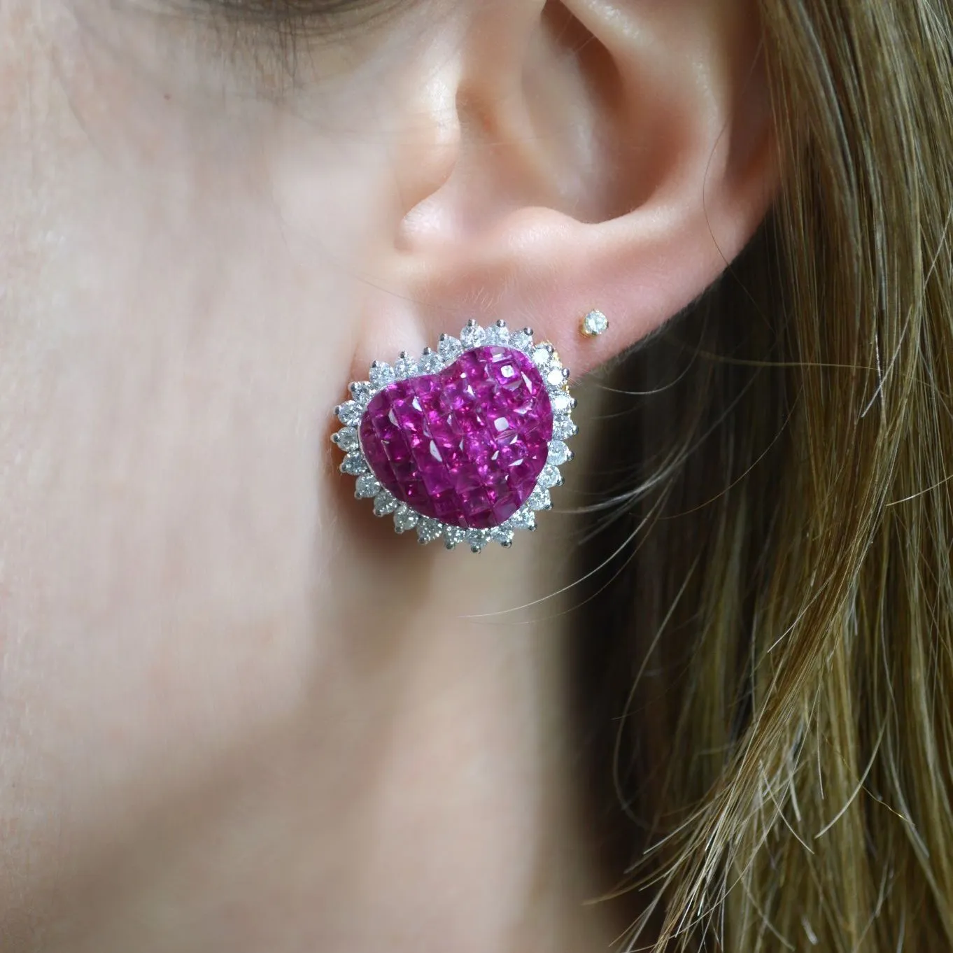 8.10ct Ruby Diamond 18K Gold Heart Shaped Earrings sold by Wish Fine Jewelry product image thumbnail 2