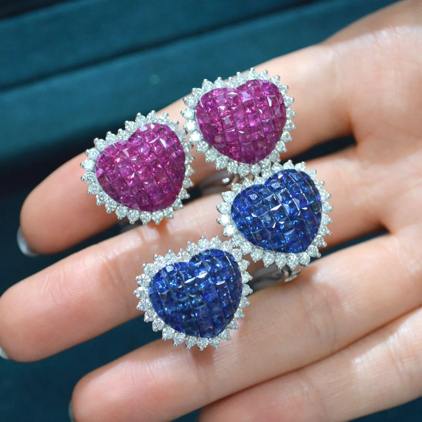 8.10ct Ruby Diamond 18K Gold Heart Shaped Earrings sold by Wish Fine Jewelry product image thumbnail 3