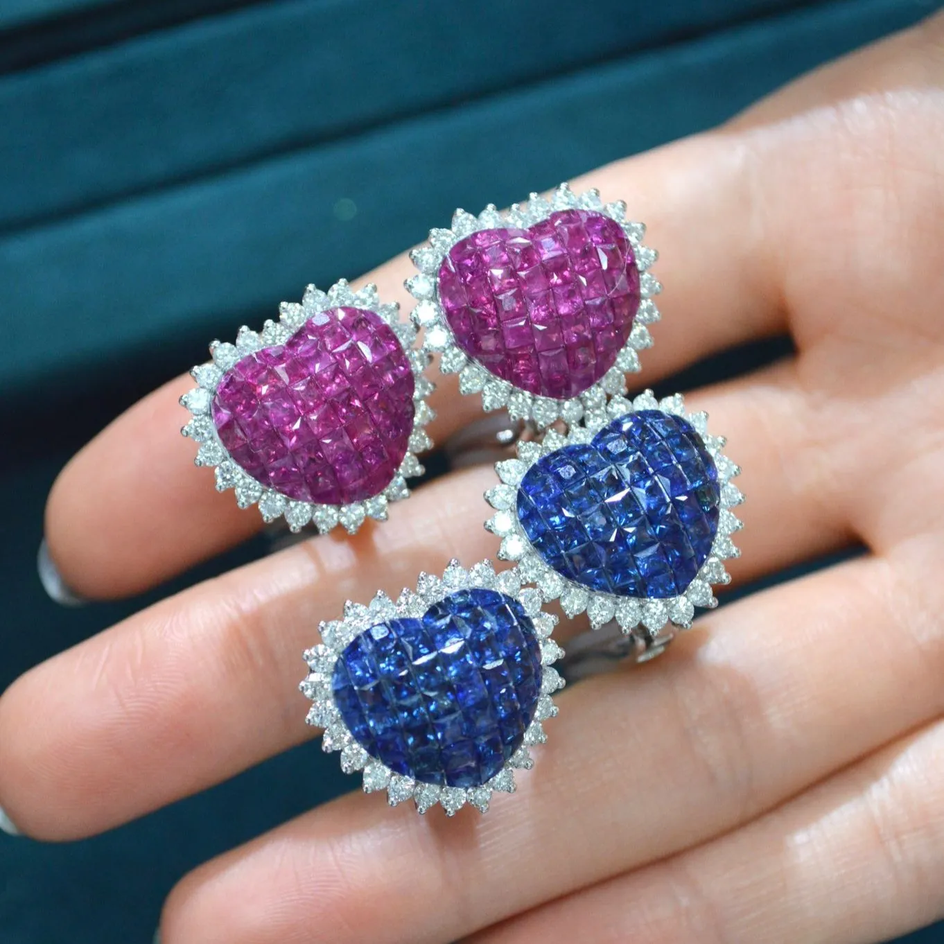 8.10ct Sapphire Diamond 18K Gold Heart Shaped Earrings sold by Wish Fine Jewelry product image thumbnail 3