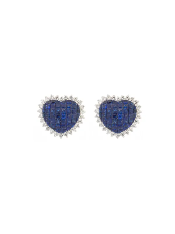 8.10ct Sapphire Diamond 18K Gold Heart Shaped Earrings sold by Wish Fine Jewelry