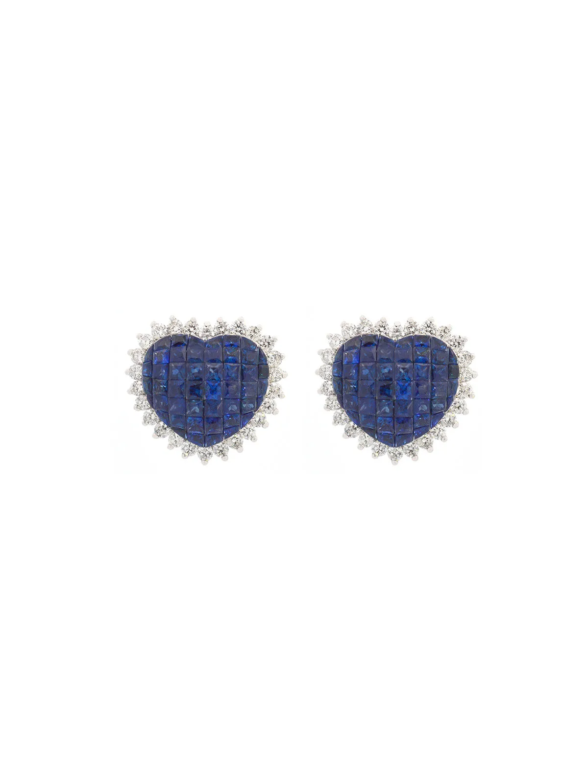 8.10ct Sapphire Diamond 18K Gold Heart Shaped Earrings sold by Wish Fine Jewelry