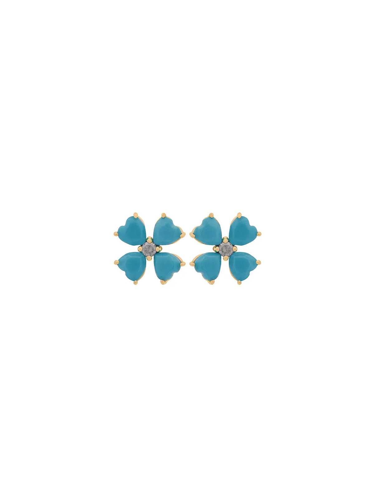 3.17ct Turquoise 18K Gold Heart Cut Clover Stud Earrings sold by Wish Fine Jewelry