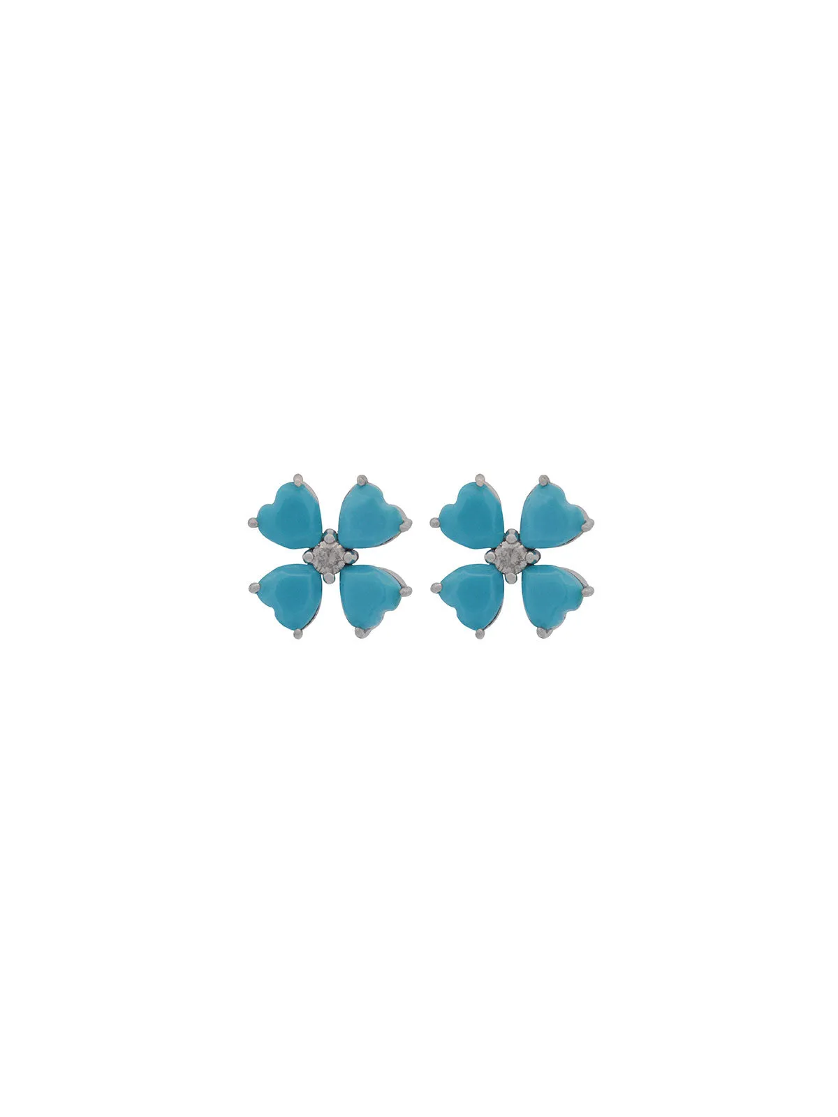 3.17ct Turquoise 18K Gold Heart Cut Clover Stud Earrings sold by Wish Fine Jewelry product image thumbnail 2