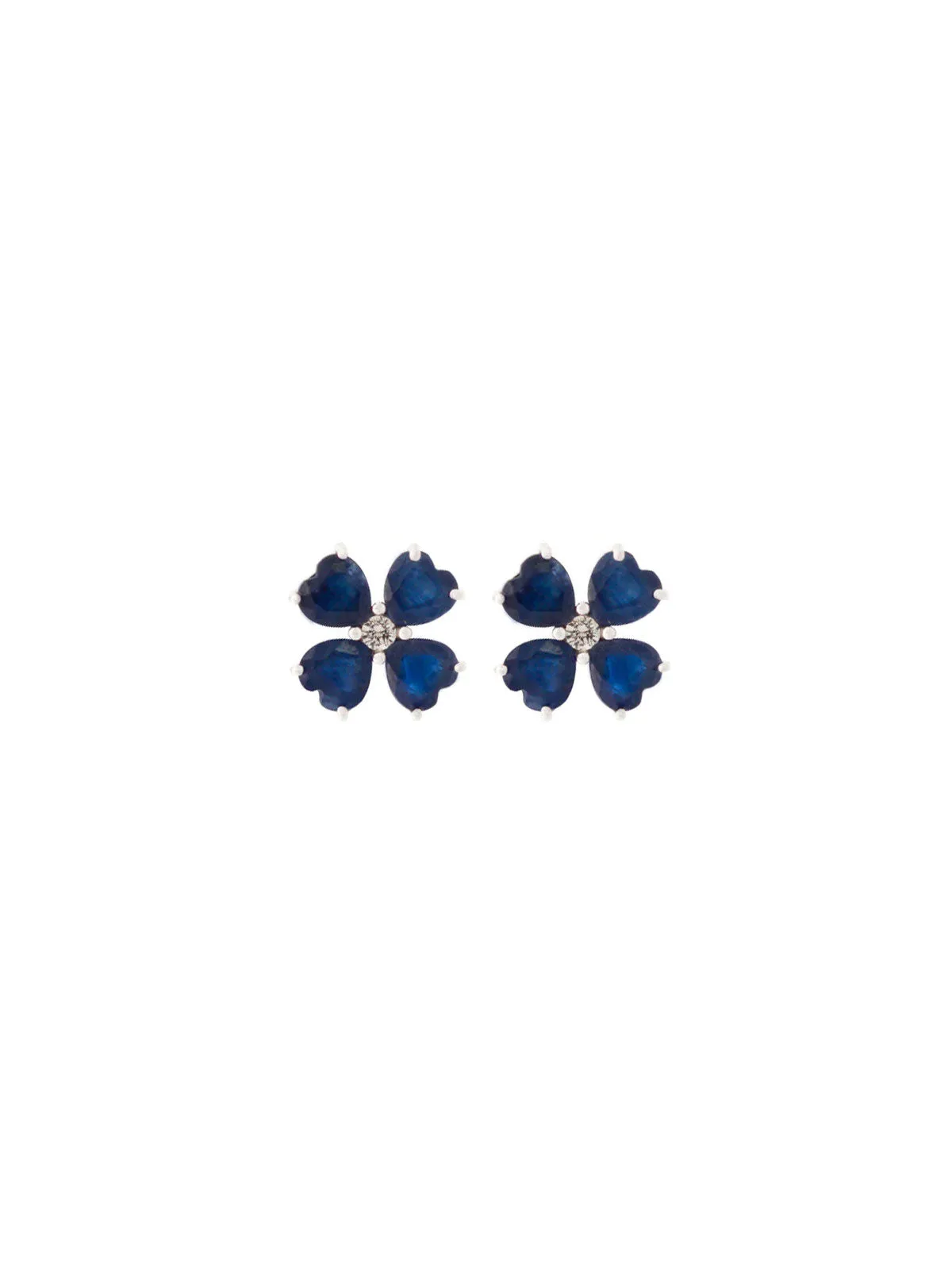 5.69ct Blue Sapphire 18K Gold Heart Cut Clover Stud Earrings sold by Wish Fine Jewelry