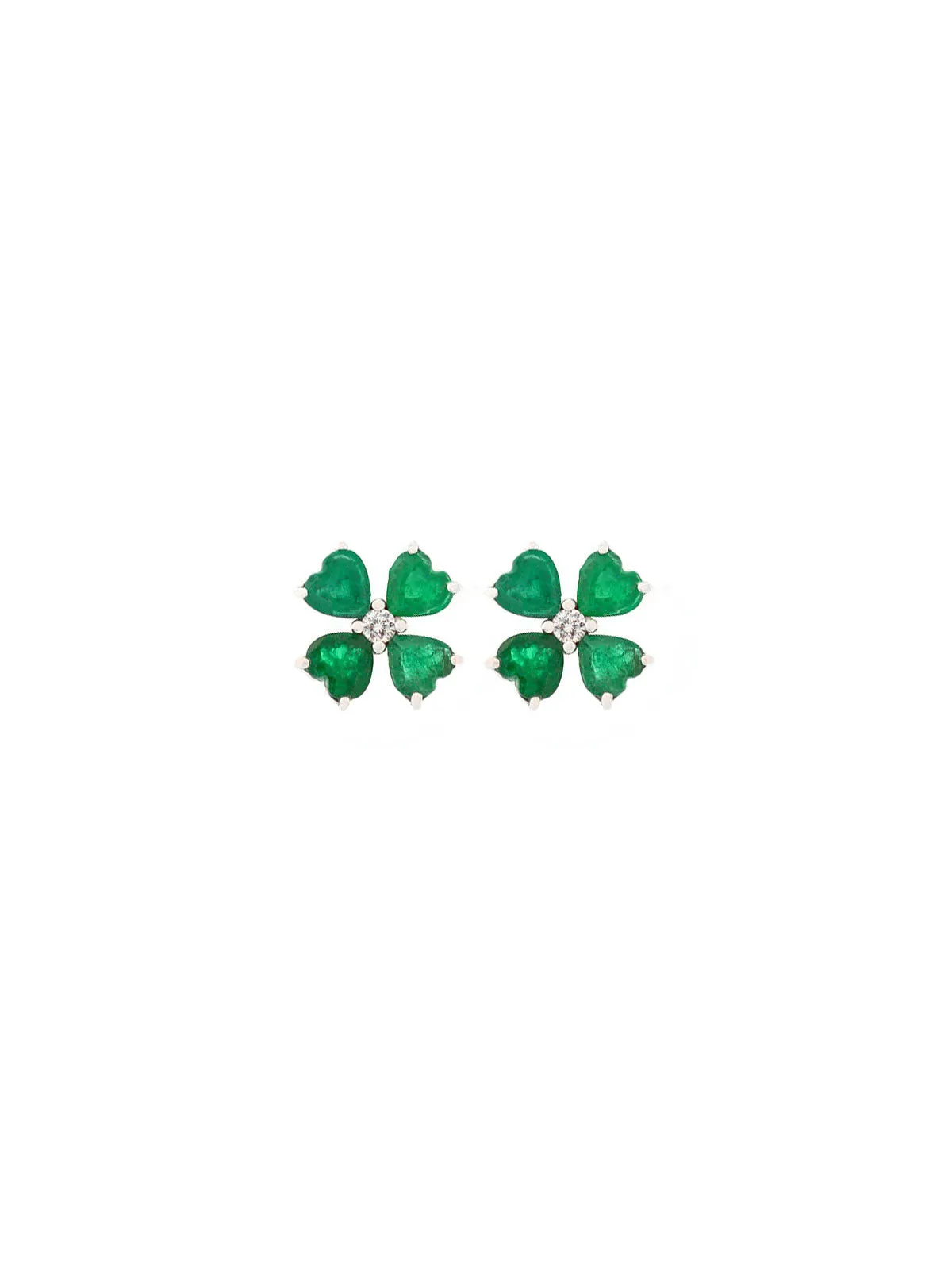3.25ct Emerald 18K Gold Heart Cut Clover Stud Earrings sold by Wish Fine Jewelry