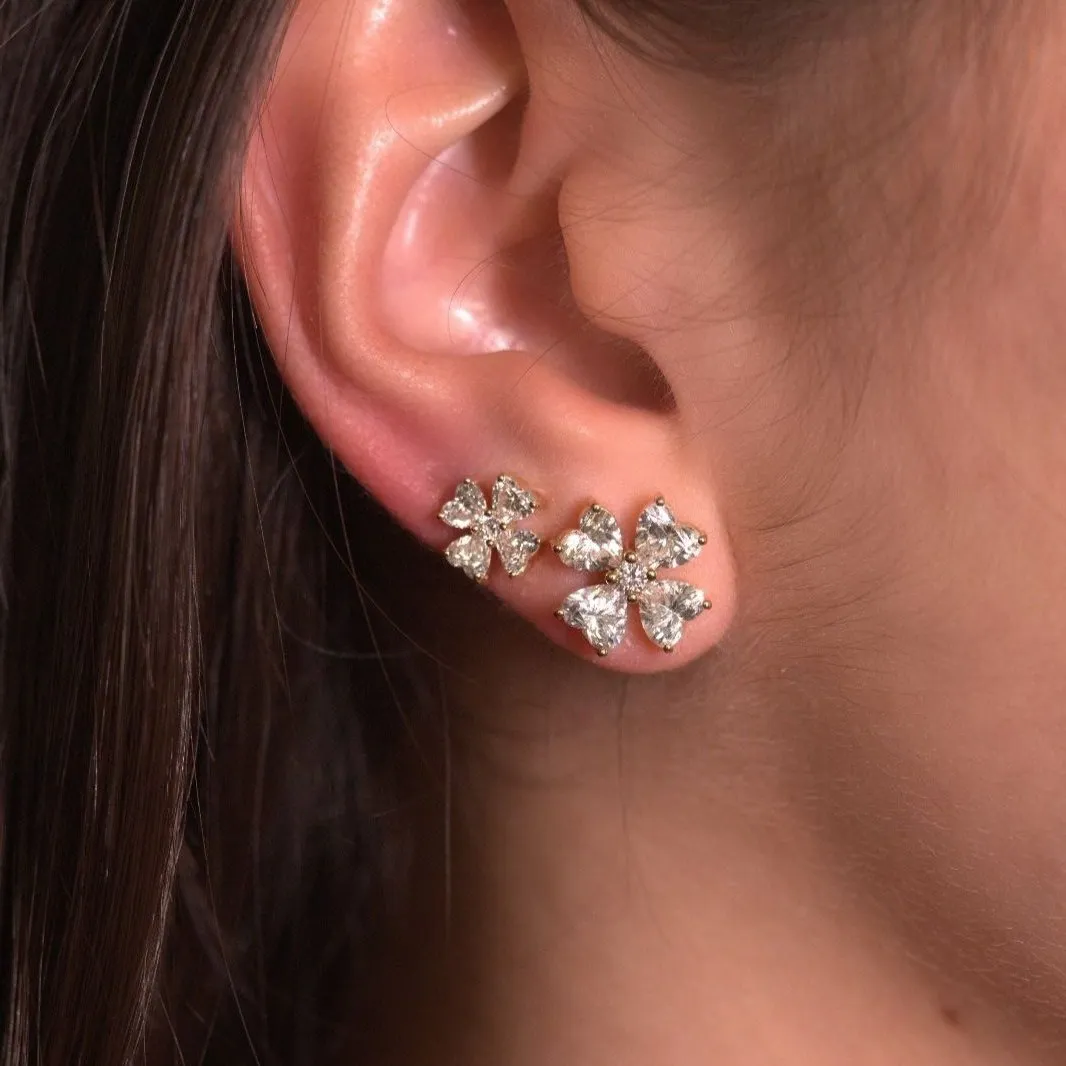 3.46ct Diamond 18K Gold Heart Cut Clover Stud Earrings sold by Wish Fine Jewelry product image thumbnail 4