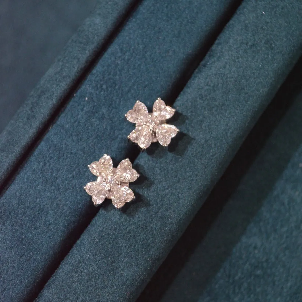 3.46ct Diamond 18K Gold Heart Cut Clover Stud Earrings sold by Wish Fine Jewelry product image thumbnail 3