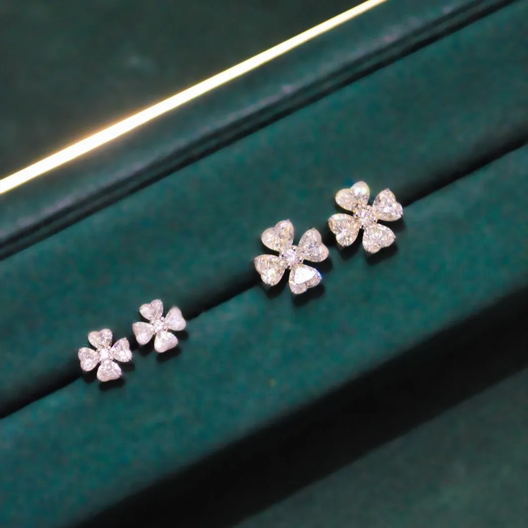 3.46ct Diamond 18K Gold Heart Cut Clover Stud Earrings sold by Wish Fine Jewelry product image thumbnail 5