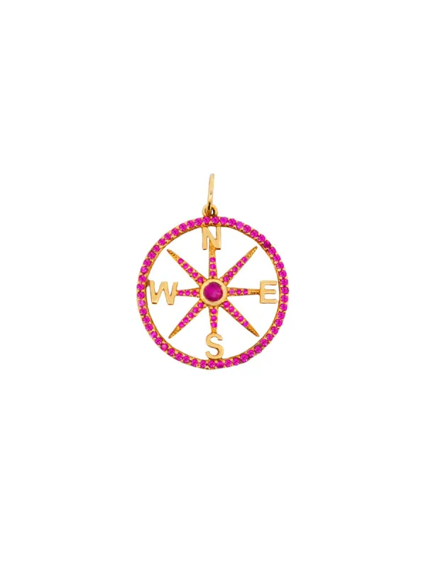 Ruby Mother Of Pearl 14K Gold Compass Pendant sold by Wish Fine Jewelry