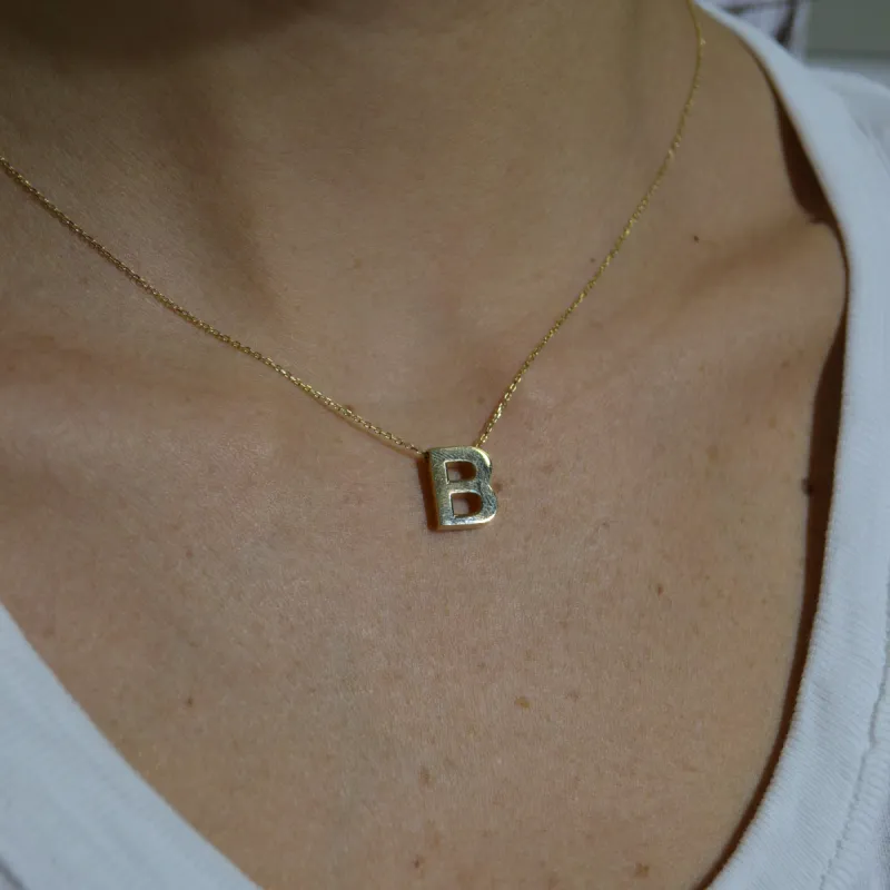14K Gold Letter B Initial Pendant Necklace sold by Wish Fine Jewelry