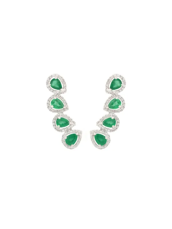 1.50ct Diamond Emerald 18K Gold Climber Earrings sold by Wish Fine Jewelry