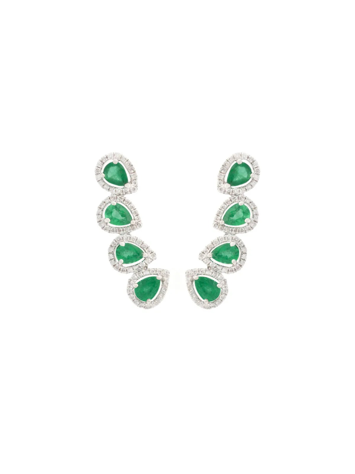 1.50ct Diamond Emerald 18K Gold Climber Earrings sold by Wish Fine Jewelry
