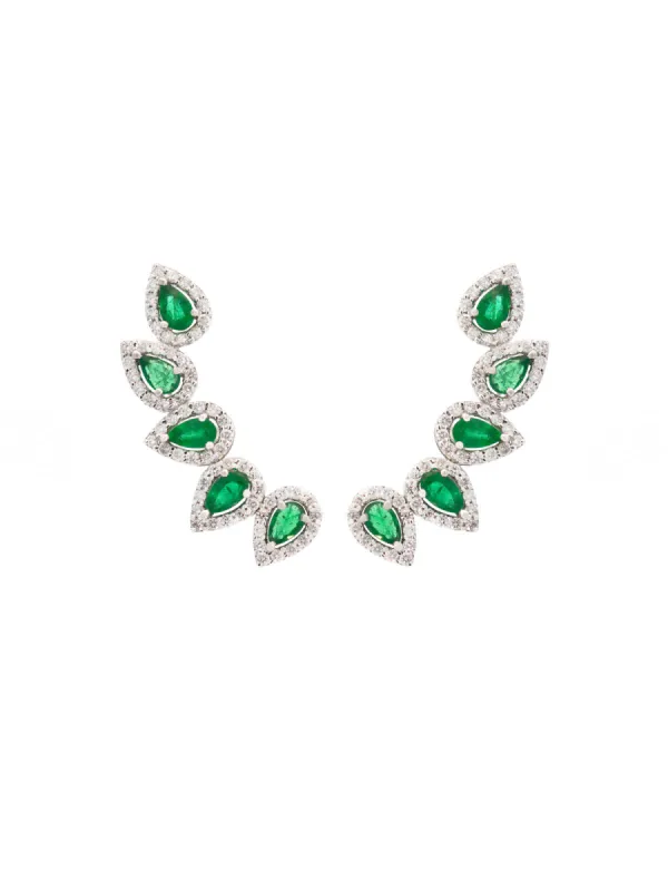 2.72ct Diamond Emerald 18K Gold Climber Earrings sold by Wish Fine Jewelry