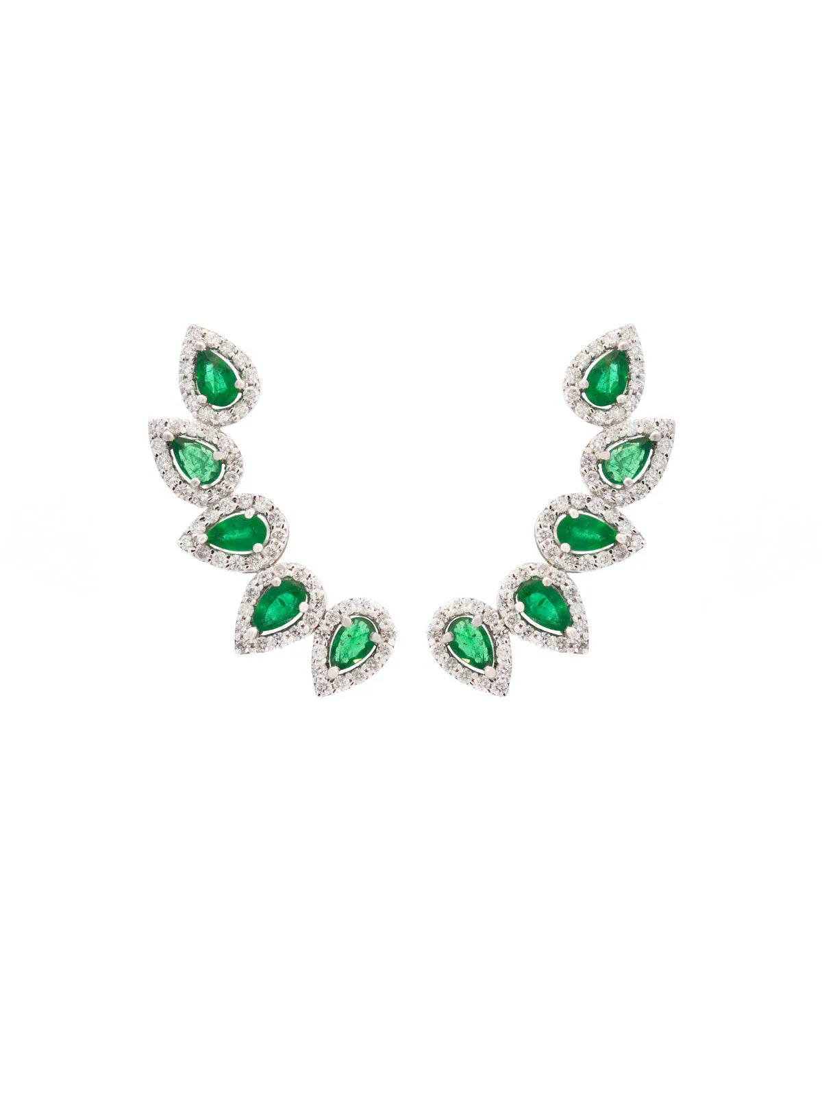 2.72ct Diamond Emerald 18K Gold Climber Earrings sold by Wish Fine Jewelry