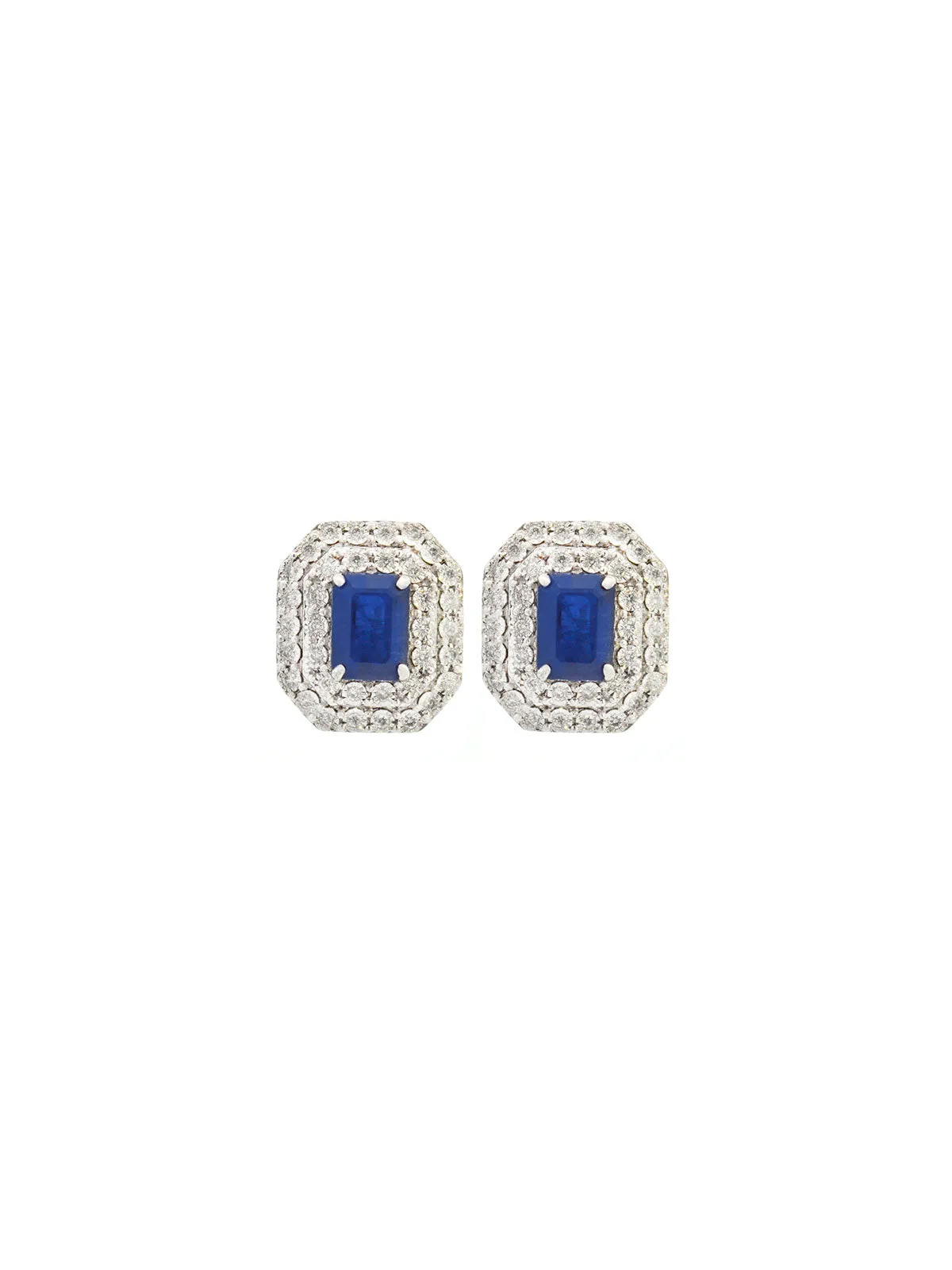 2.37ct Diamond Sapphire 18K Gold Halo Stud Earrings sold by Wish Fine Jewelry