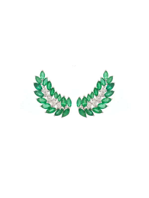 5.05ct Diamond Emerald 18K Gold Leaf Climber Earrings sold by Wish Fine Jewelry