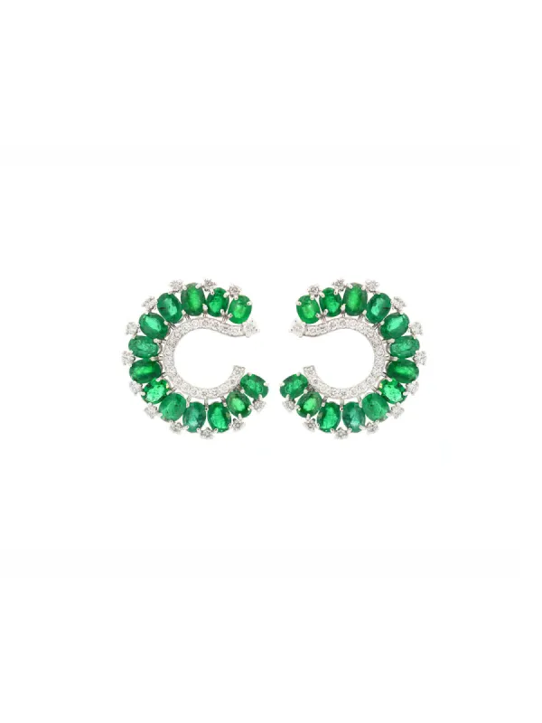 5.83ct Diamond Emerald 18K Gold Cluster Earrings sold by Wish Fine Jewelry