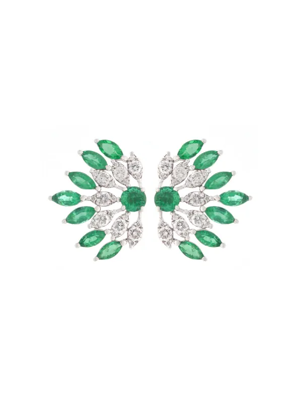 2.85ct Diamond Emerald 18K Gold Leaf Earrings sold by Wish Fine Jewelry