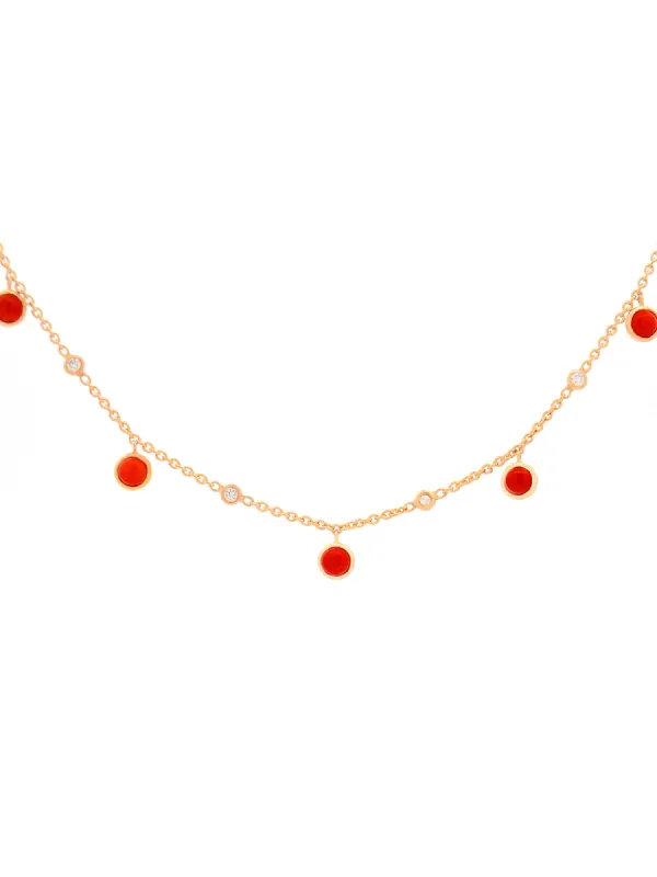 3.11ct Red Coral Diamond 18K Gold Floating Necklace sold by Wish Fine Jewelry