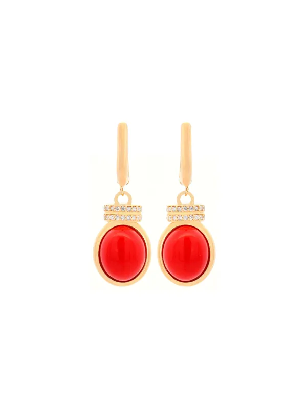 Red Coral 14K Gold Dangle Drop Earrings made by Wish Fine Jewelry