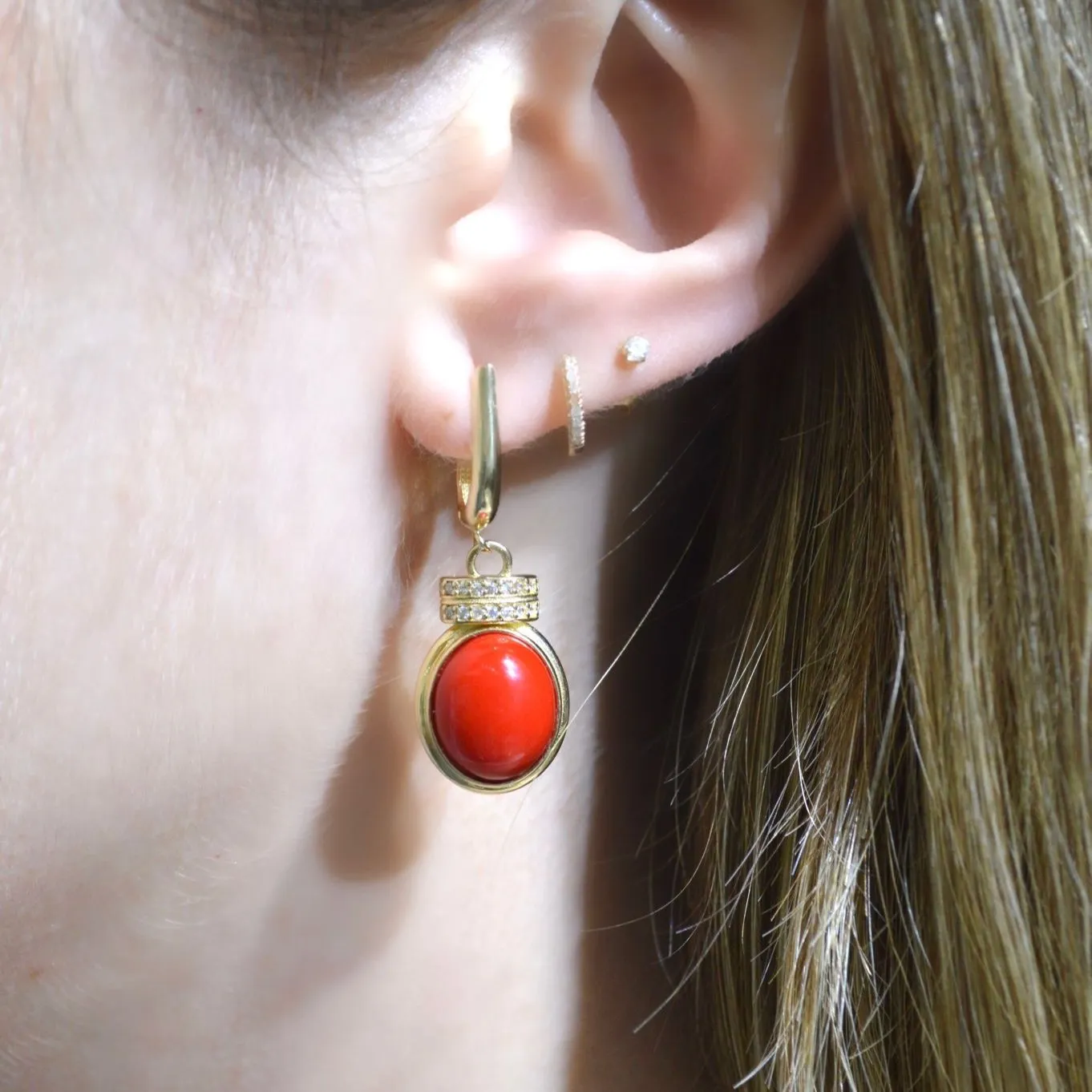 Red Coral 14K Gold Dangle Drop Earrings sold by Wish Fine Jewelry product image thumbnail 2