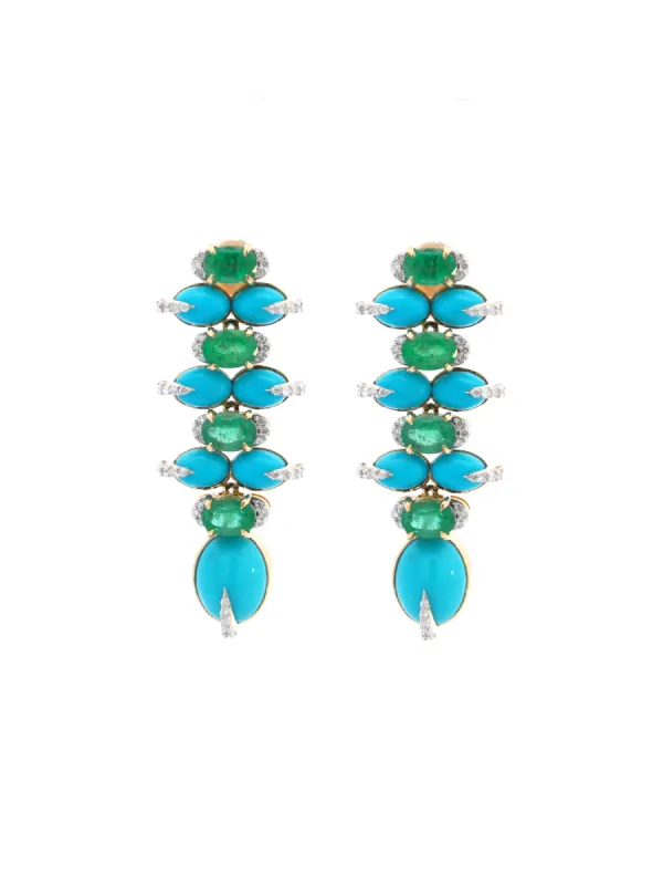 16.16ct Turquoise Diamond 18K Gold Statement Earrings sold by Wish Fine Jewelry