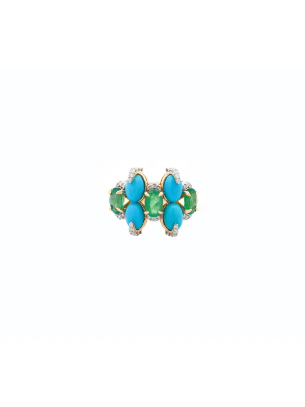 3.84ct Diamond Emerald Turquoise 18K Gold Cocktail Ring sold by Wish Fine Jewelry