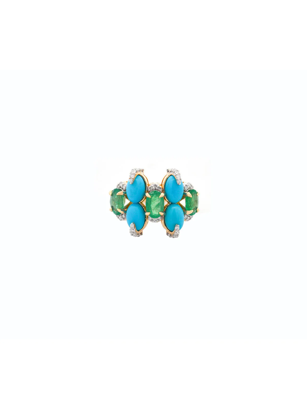 3.84ct Diamond Emerald Turquoise 18K Gold Cocktail Ring sold by Wish Fine Jewelry