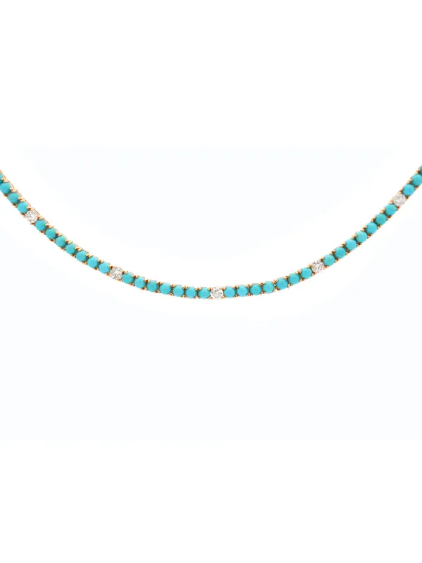 12.07ct Turquoise Diamond 18K Gold Tennis Necklace sold by Wish Fine Jewelry