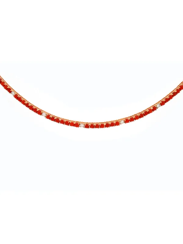 16.04ct Red Coral Diamond 18K Gold Tennis Necklace sold by Wish Fine Jewelry