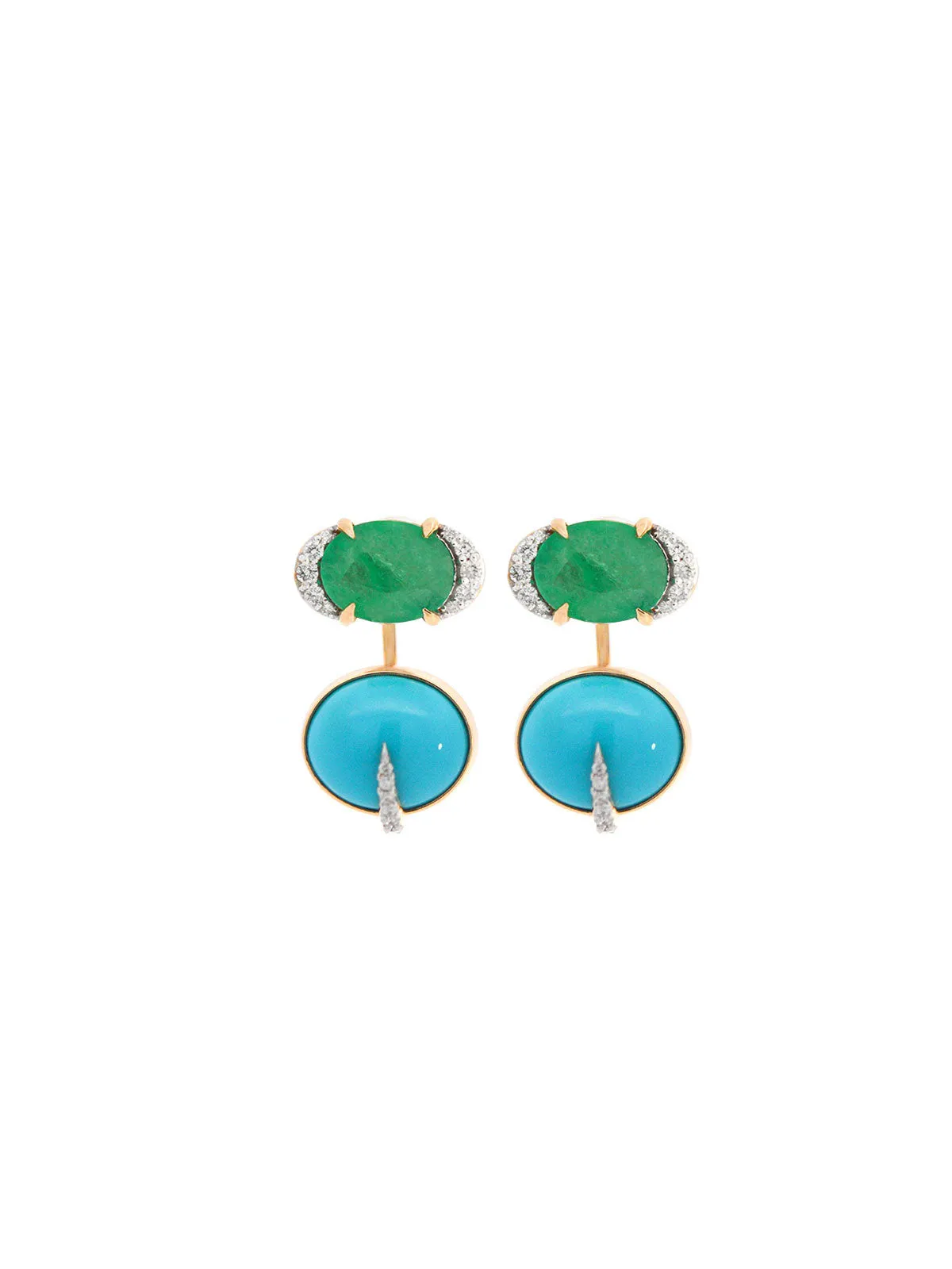 11.98ct Diamond Emerald Turquoise 18K Gold Day & Night Earrings sold by Wish Fine Jewelry