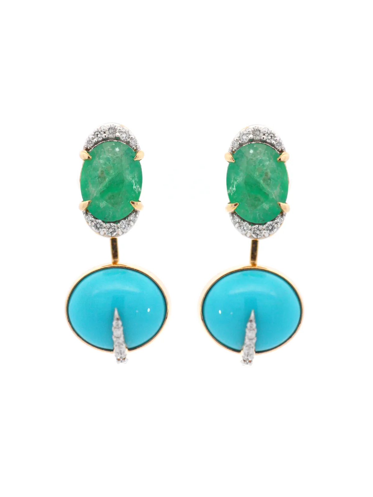11.98ct Diamond Emerald Turquoise 18K Gold Day & Night Earrings sold by Wish Fine Jewelry product image thumbnail 3