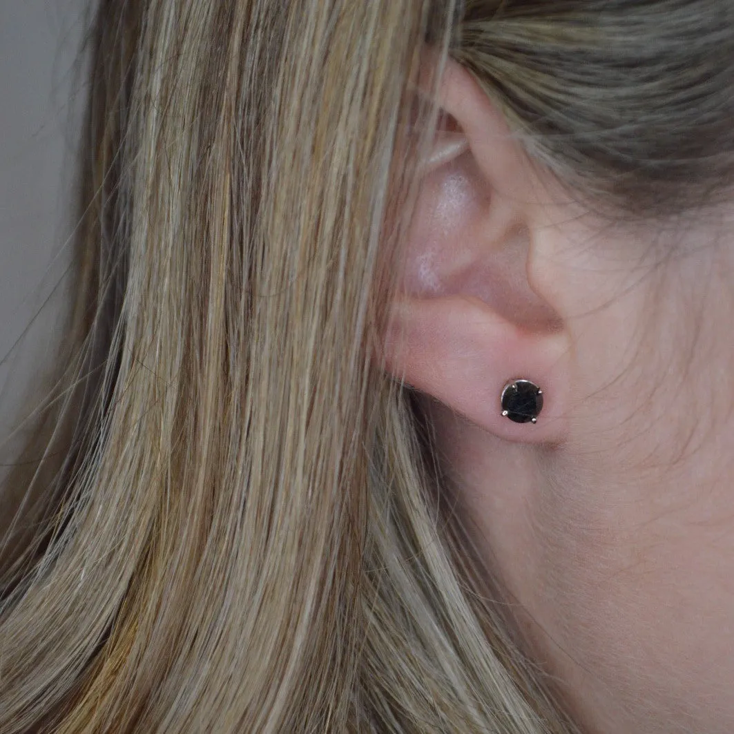 Black Diamond 18K Gold Round Stud Earrings sold by Wish Fine Jewelry product image thumbnail 2