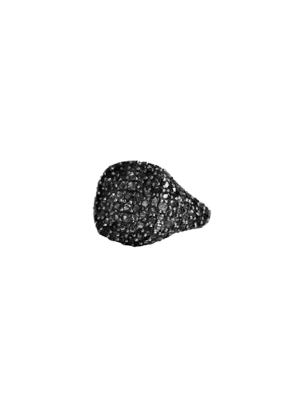 2.90ct Black Diamond 18K Gold Pave Signet Ring sold by Wish Fine Jewelry