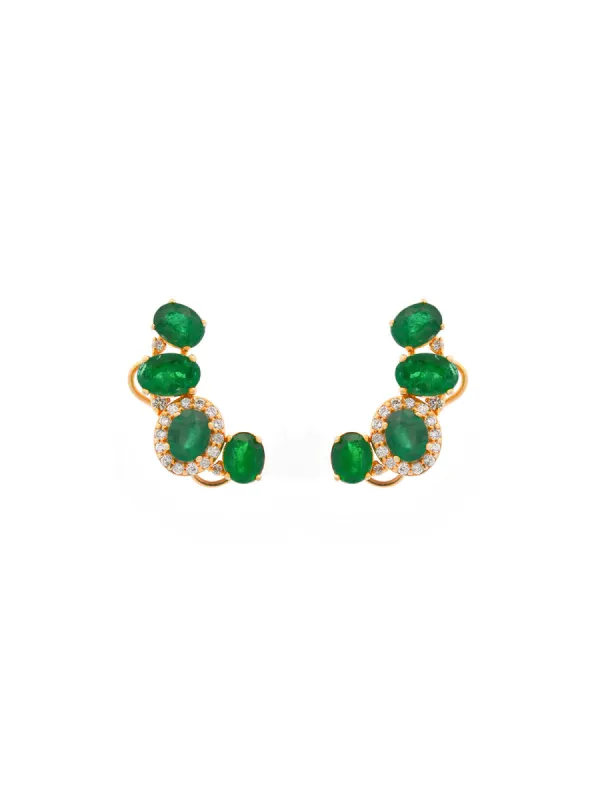 2.92ct Diamond Emerald 14K Gold Ear Climber Earrings sold by Wish Fine Jewelry