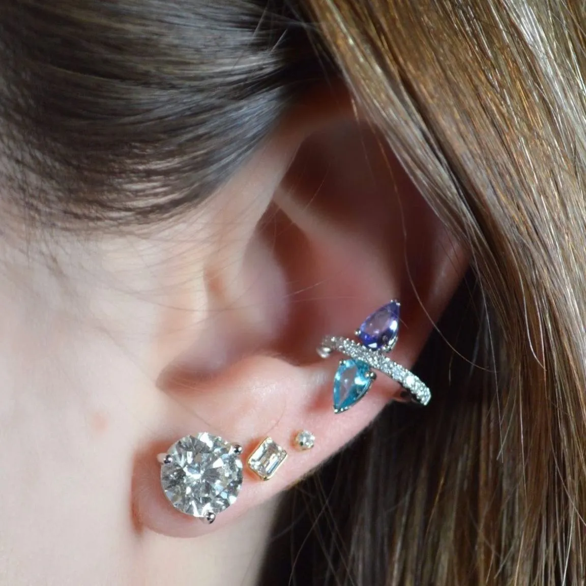 0.77ct Diamond Tanzanite Apatite18K Gold Ear Cuff sold by Wish Fine Jewelry product image thumbnail 2