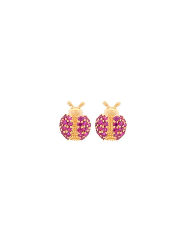 1.10ct Ruby 18K Gold Pave Ladybird Earrings sold by Wish Fine Jewelry