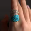 7.00ct Diamond Turquoise 18K Gold Cluster Leaf Bypass Ring sold by Wish Fine Jewelry