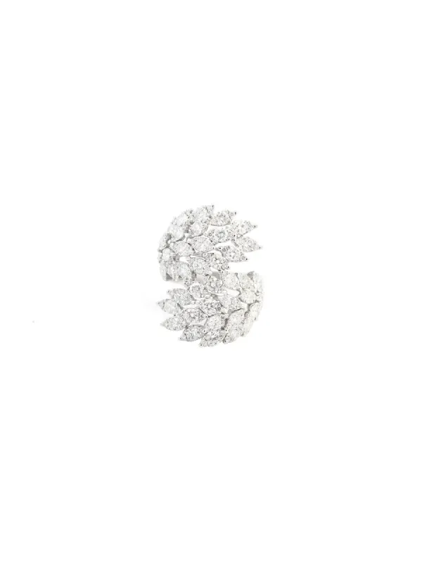3.40ct Diamond 18K Gold Cluster Leaf Bypass Ring sold by Wish Fine Jewelry