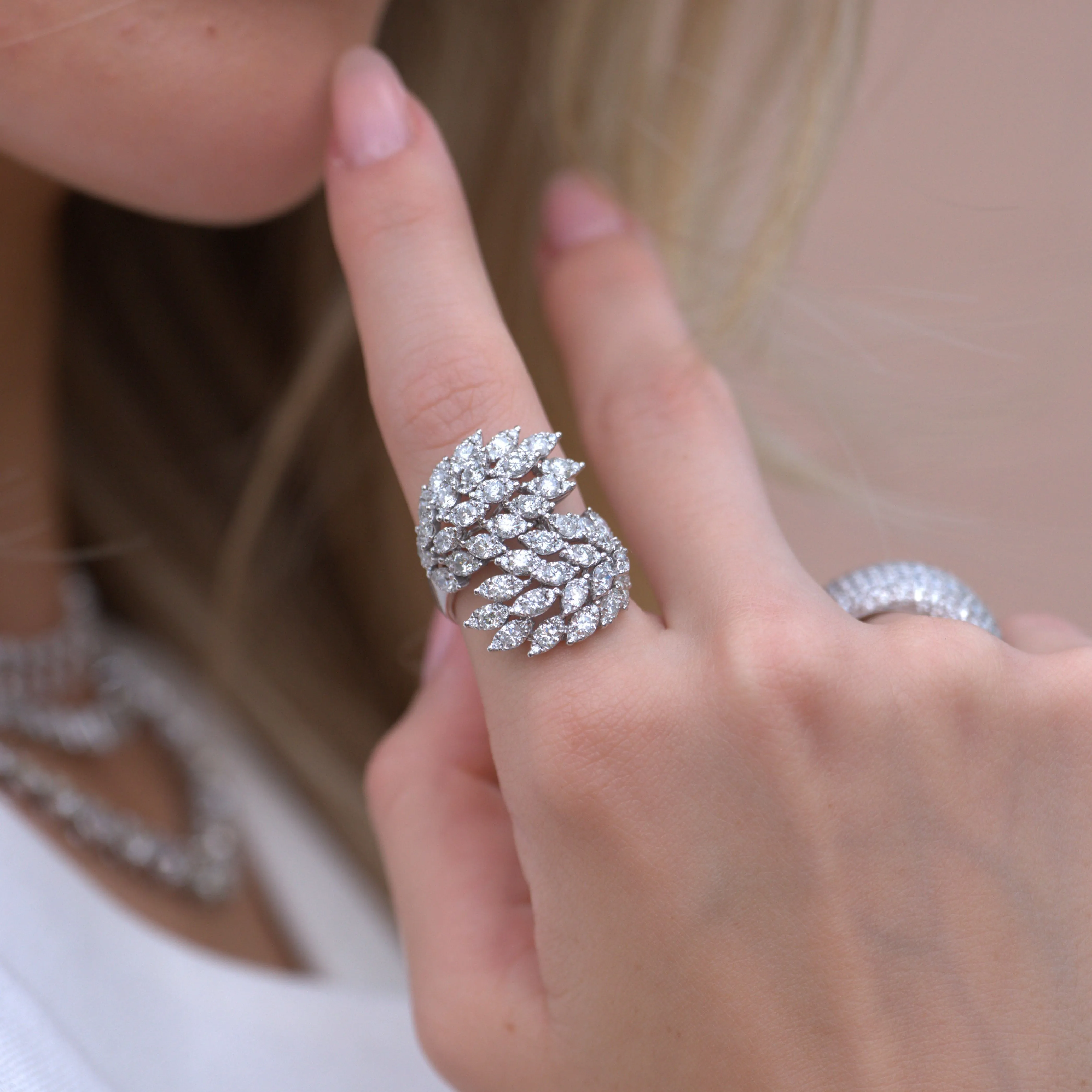 3.40ct Diamond 18K Gold Cluster Leaf Bypass Ring sold by Wish Fine Jewelry product image thumbnail 3