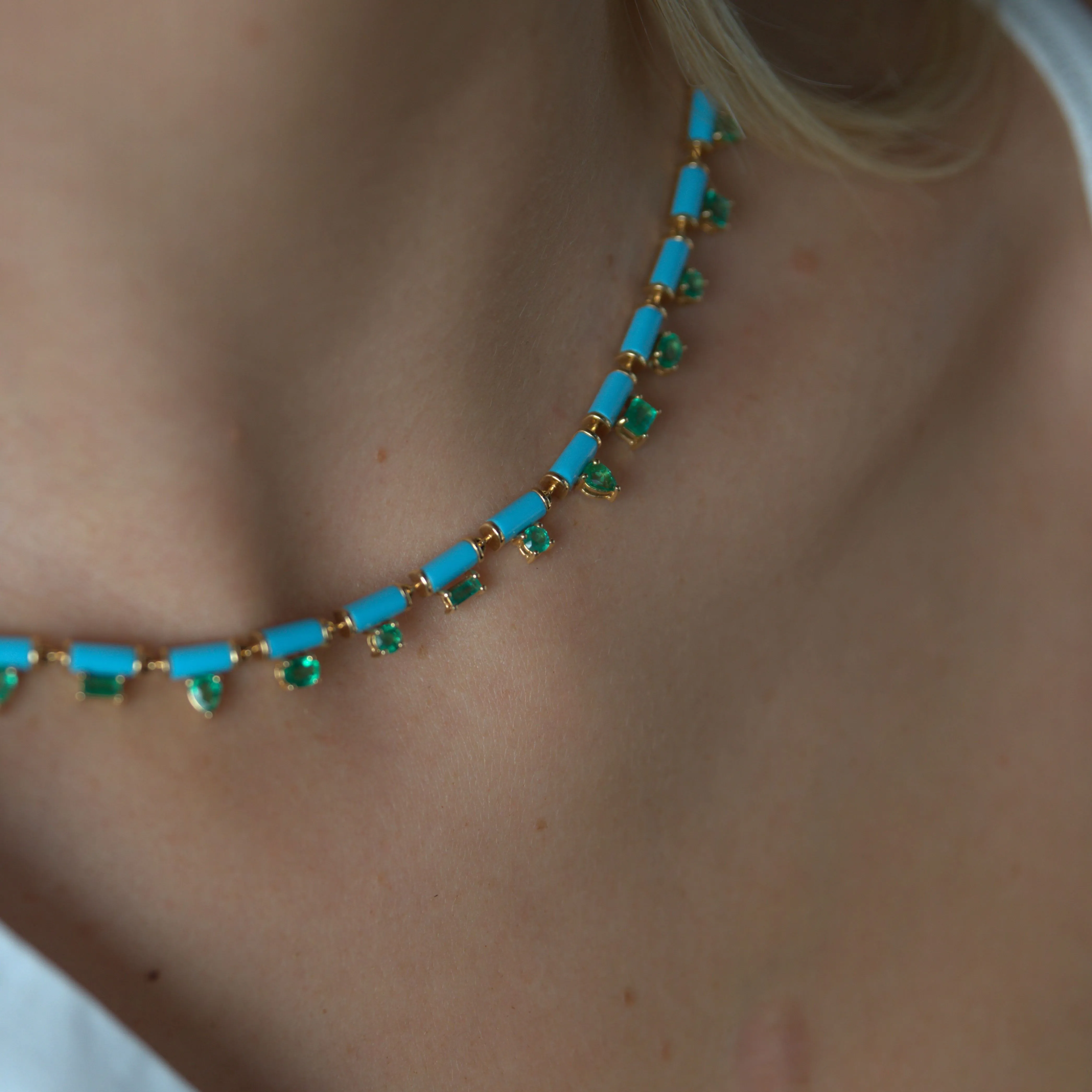 17.32ct Turquoise Emerald 14K Gold Link Necklace sold by Wish Fine Jewelry product image thumbnail 2