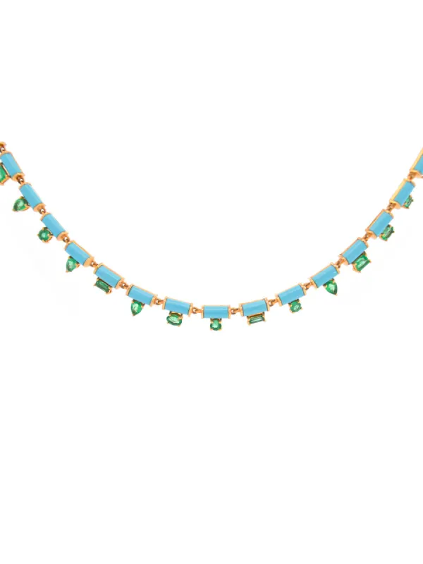 17.32ct Turquoise Emerald 14K Gold Link Necklace sold by Wish Fine Jewelry